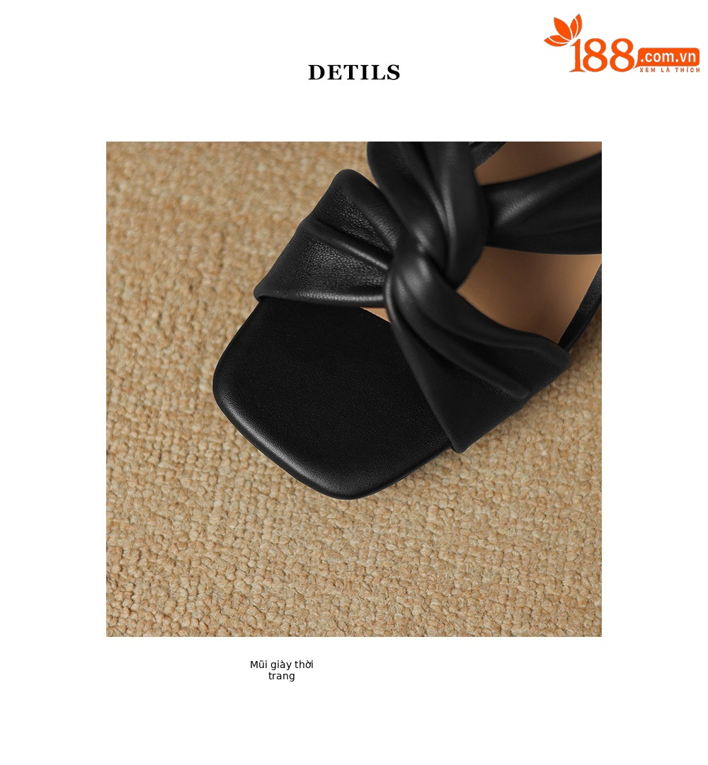 Sandal cao gót nữ quai ngang gót 5 cm phong cách cổ điển — đen chi tiết 18