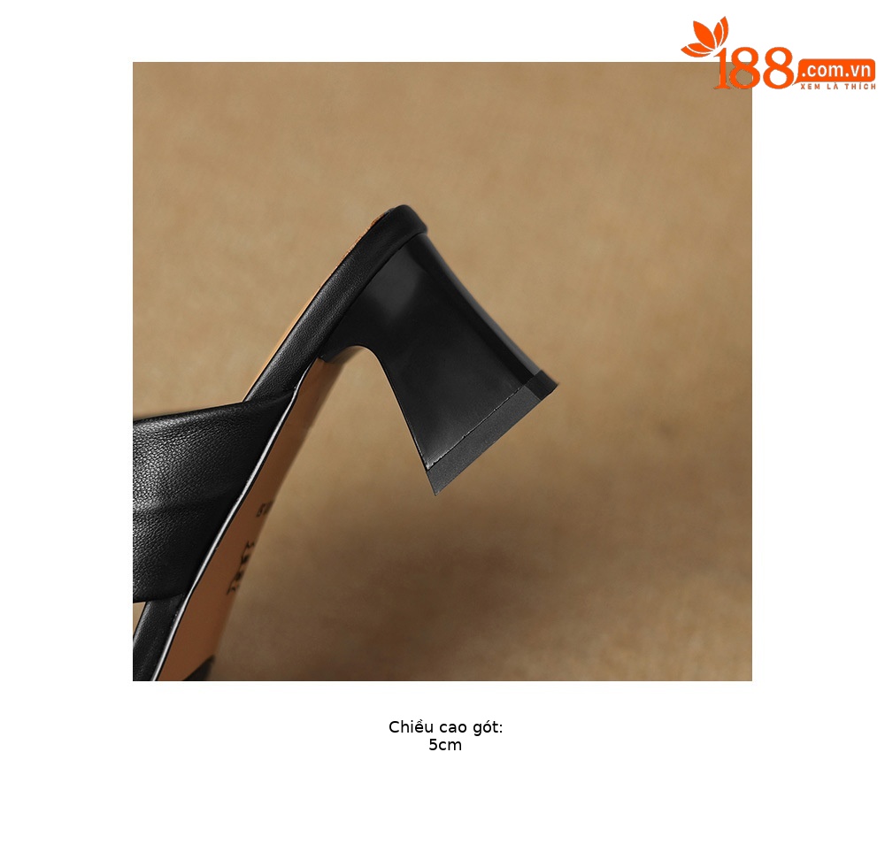 Sandal cao gót nữ quai ngang gót 5 cm phong cách cổ điển — đen chi tiết 20