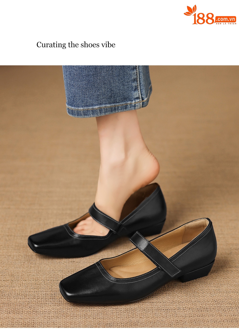 Giày Mary Jane nữ quai ngang gót thấp 2,5 cm da bò mềm miệng nông — màu nâu chi tiết 2