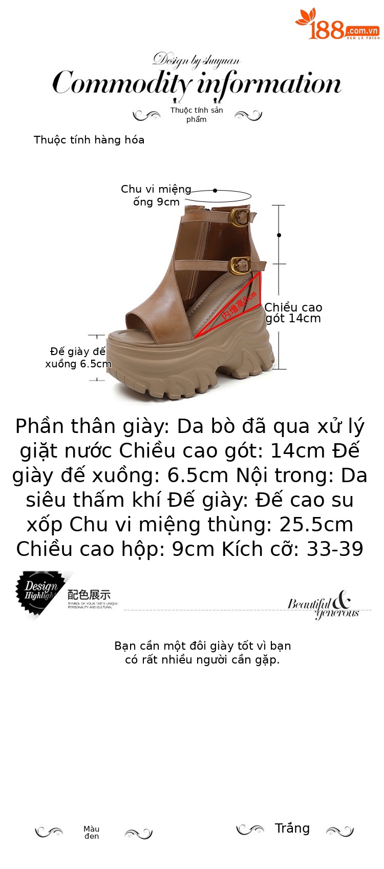 Sandal cao gót nữ mũi hở phong cách La Mã đế xuồng gót 14 cm — màu nâu, màu đen chi tiết 7