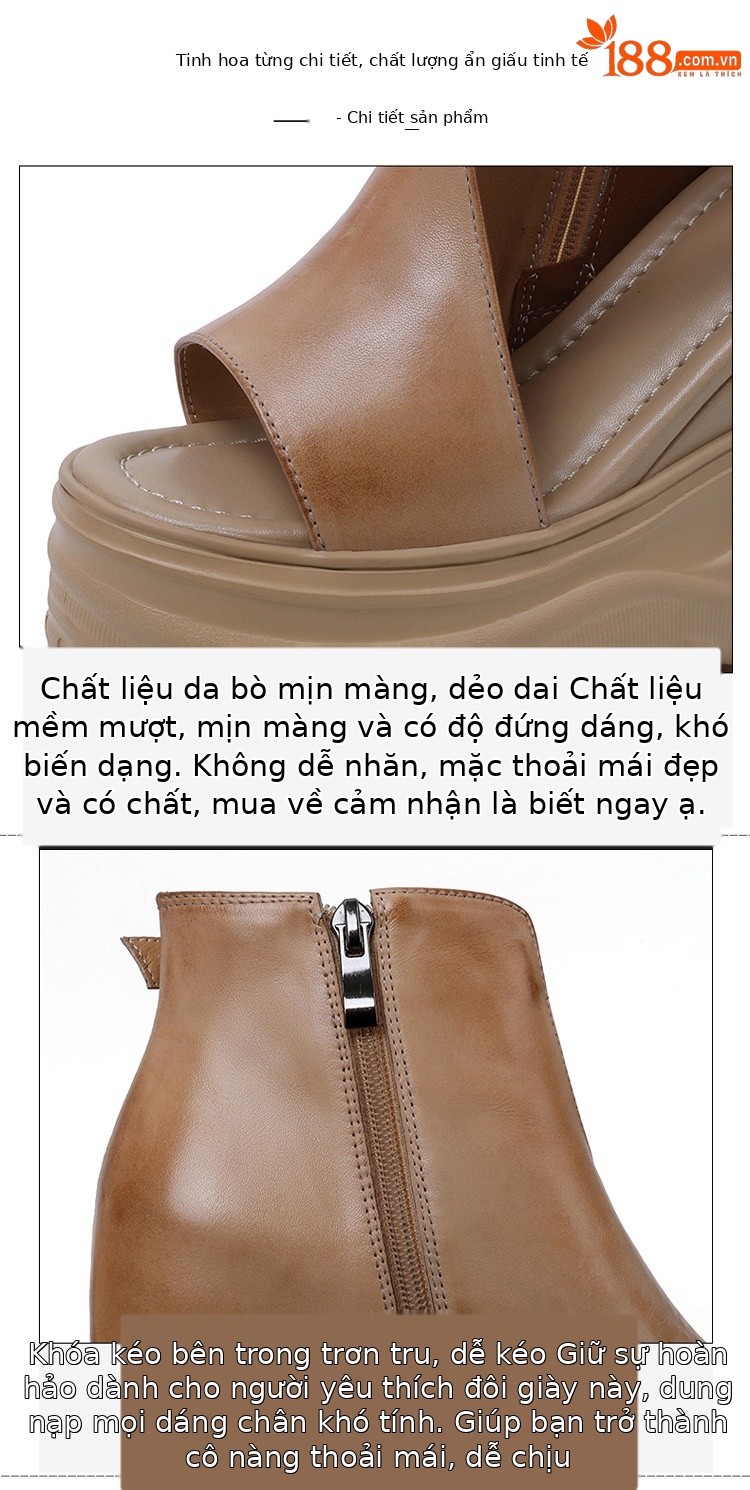 Sandal cao gót nữ mũi hở phong cách La Mã đế xuồng gót 14 cm — màu nâu, màu đen chi tiết 17