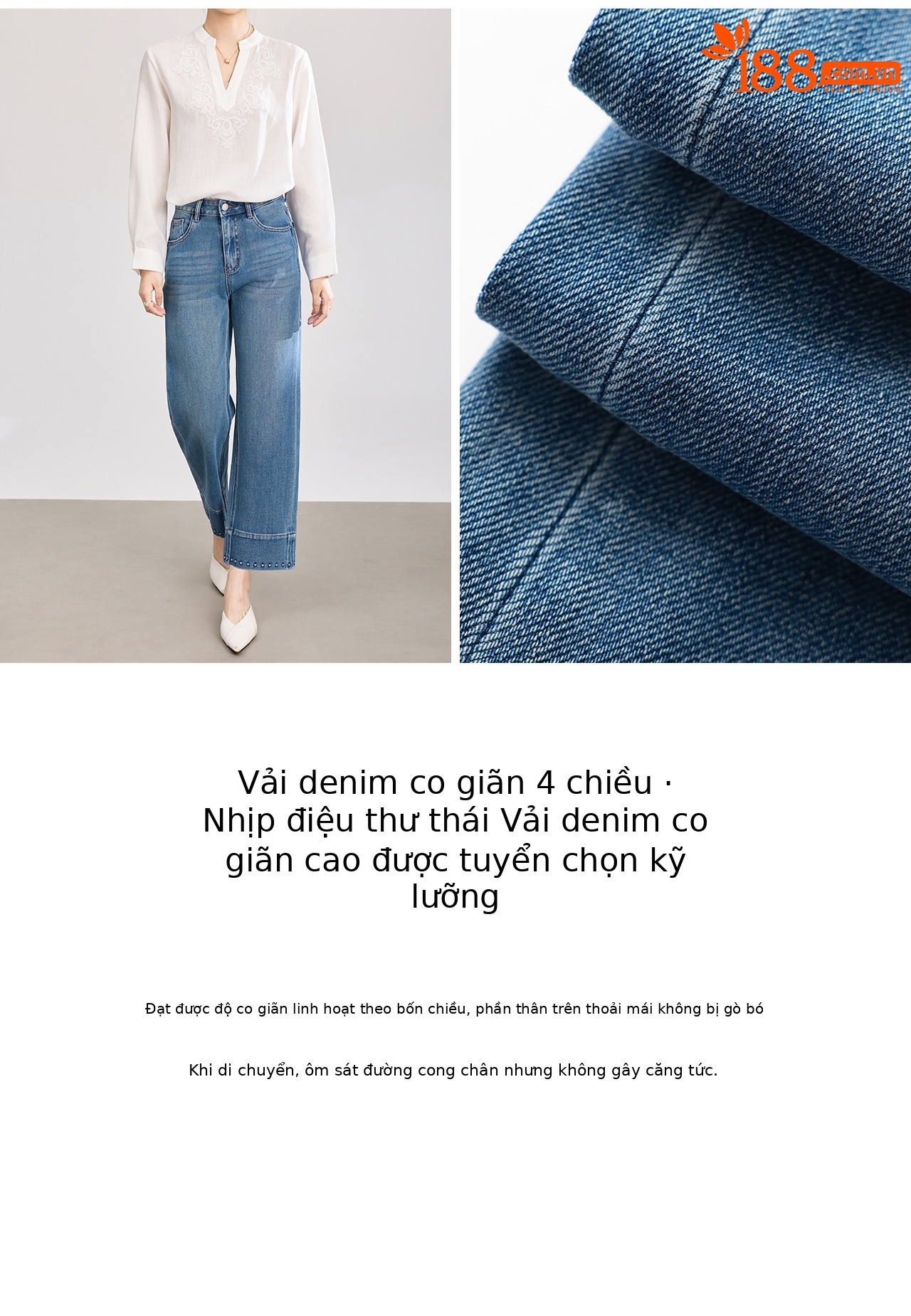 Quần jean ống rộng nữ in hình trái tim, co giãn bốn chiều, dáng suông thoải mái — xanh lam chi tiết 10