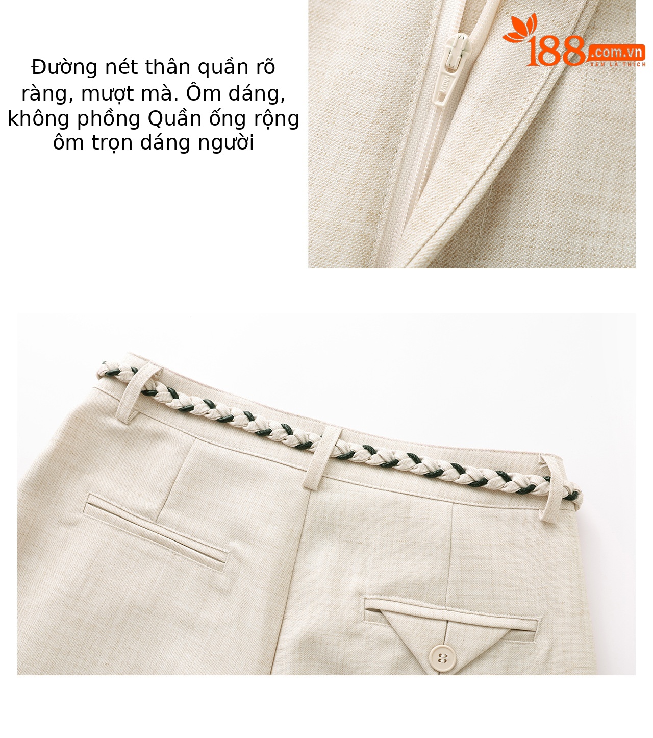 Quần culottes nữ ống rộng cạp cao kèm thắt lưng dệt bản to — màu đen chi tiết 8