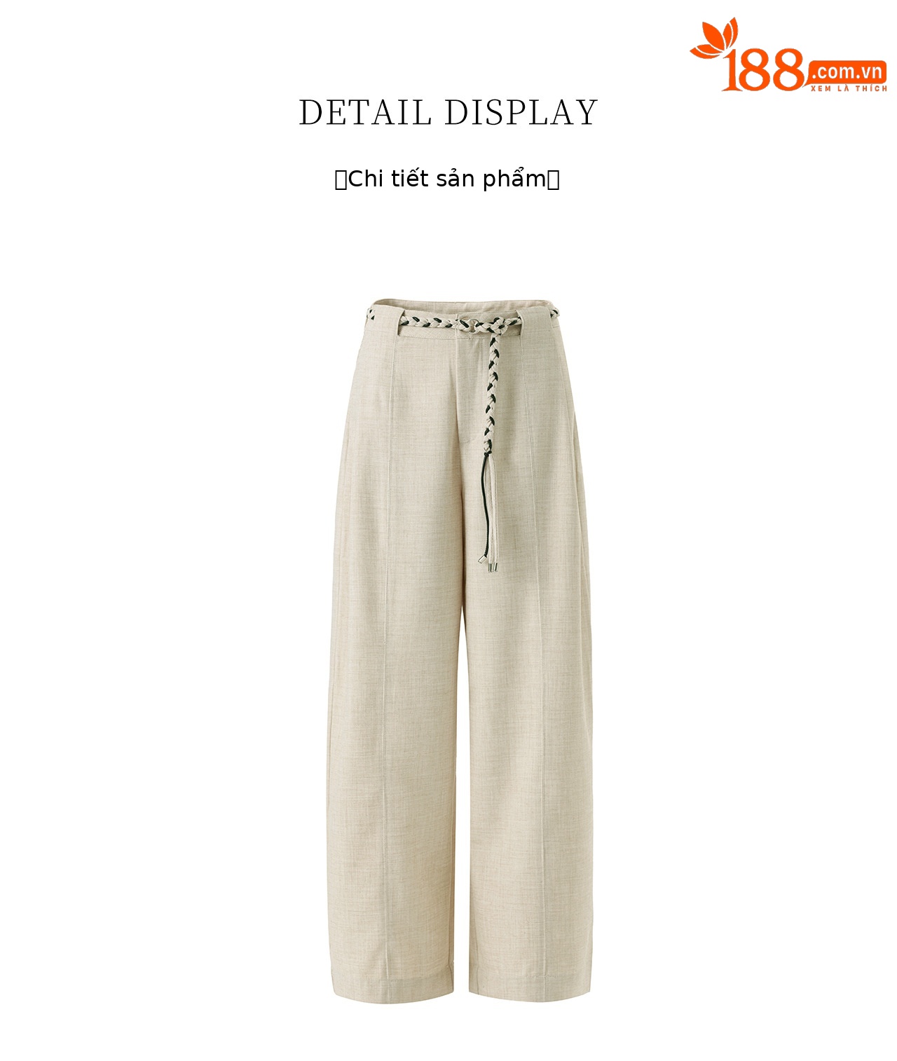 Quần culottes nữ ống rộng cạp cao kèm thắt lưng dệt bản to — màu đen chi tiết 23
