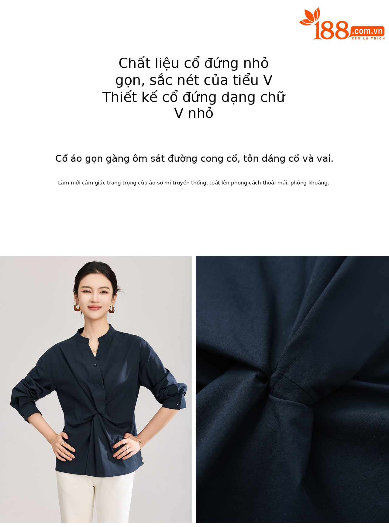 Áo sơ mi nữ dài tay chất lụa tencel phối xoắn thanh lịch — xanh lam chi tiết 8