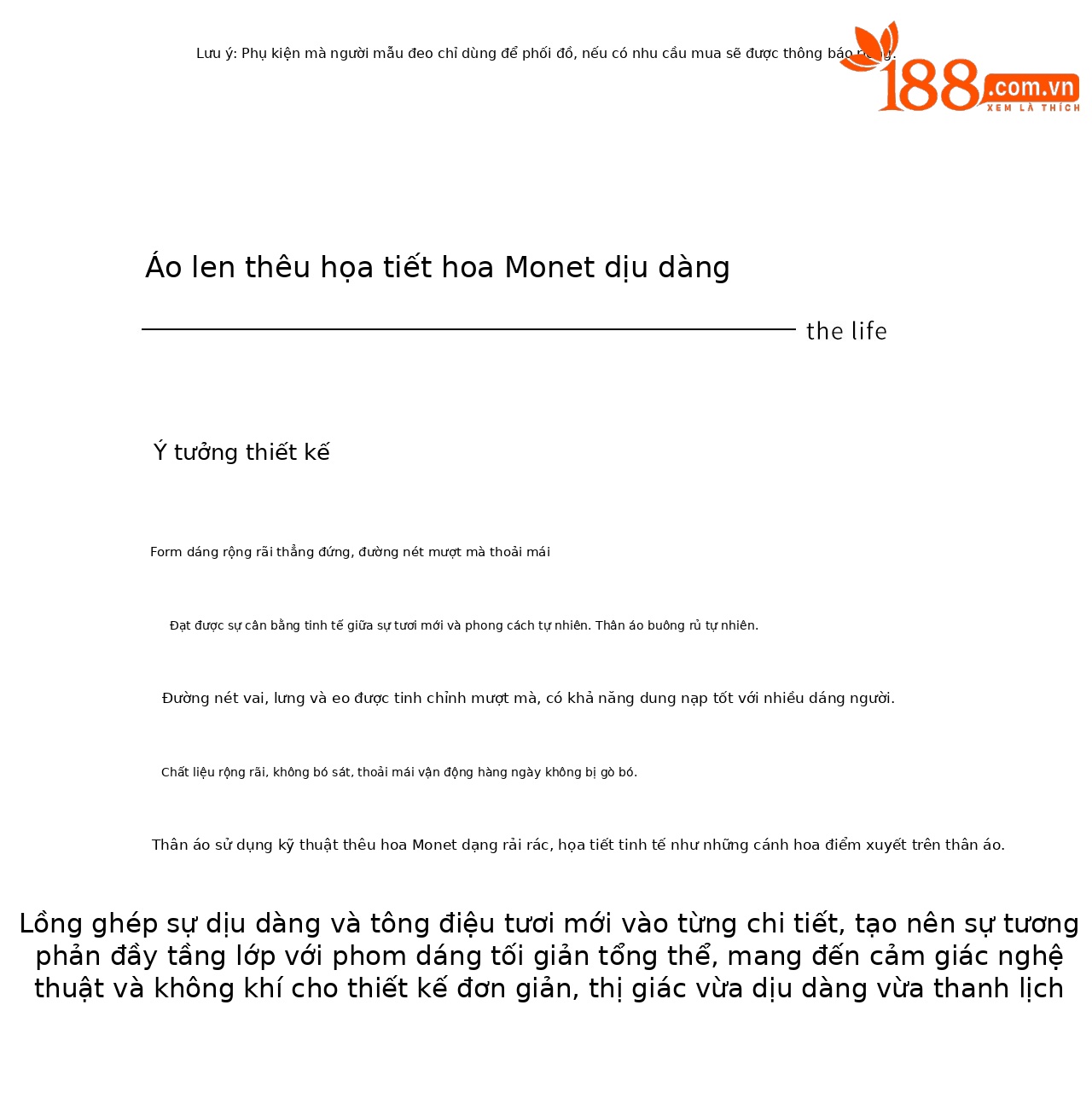 Áo thun cổ tròn len merino siêu mịn thêu hoa — màu trắng ngà chi tiết 2