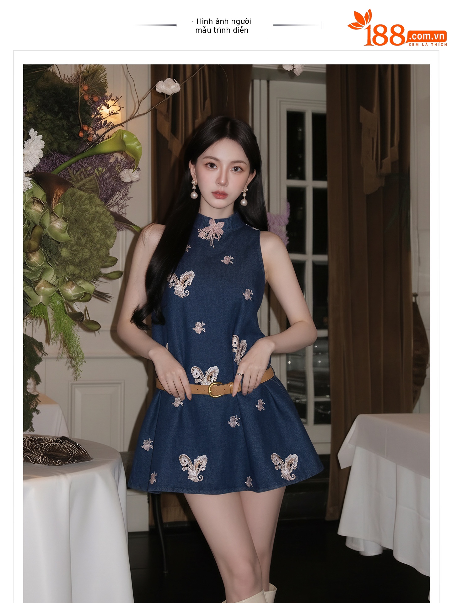 Bộ quần short jean nữ lưng cao kèm áo vest không tay phong cách Tân Trung Hoa — bộ đồ, Trang chủ, quần đùi chi tiết 1