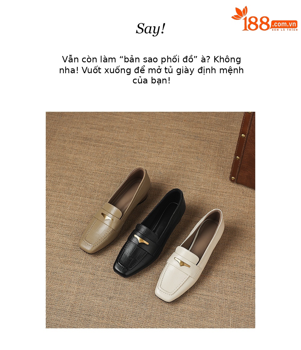 Giày loafer nữ da dê mũi vuông gót thấp kiểu cổ điển — đen chi tiết 2
