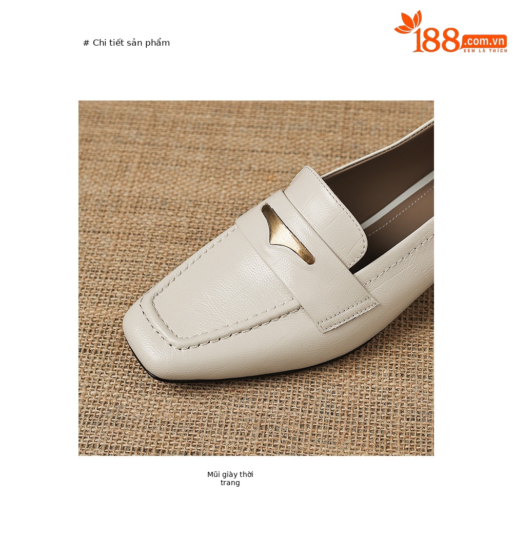 Giày loafer nữ da dê mũi vuông gót thấp kiểu cổ điển — đen chi tiết 10