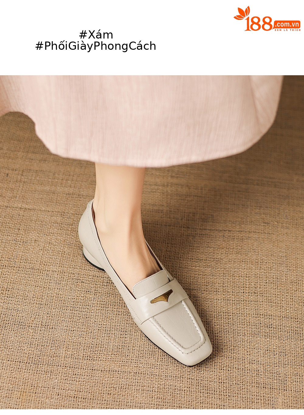 Giày loafer nữ da dê mũi vuông gót thấp kiểu cổ điển — đen chi tiết 19