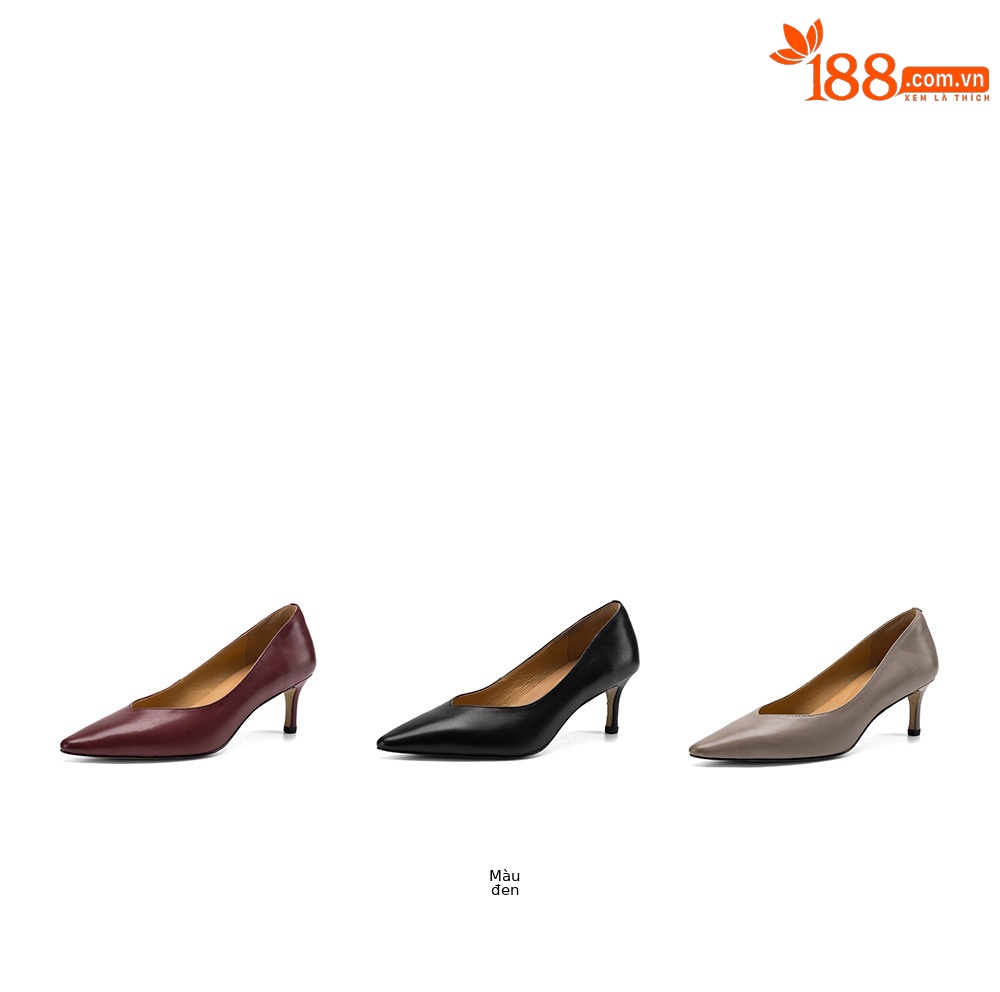 Giày cao gót nữ mũi tròn bít da dê quai một chữ gót 6 cm — đen chi tiết 5