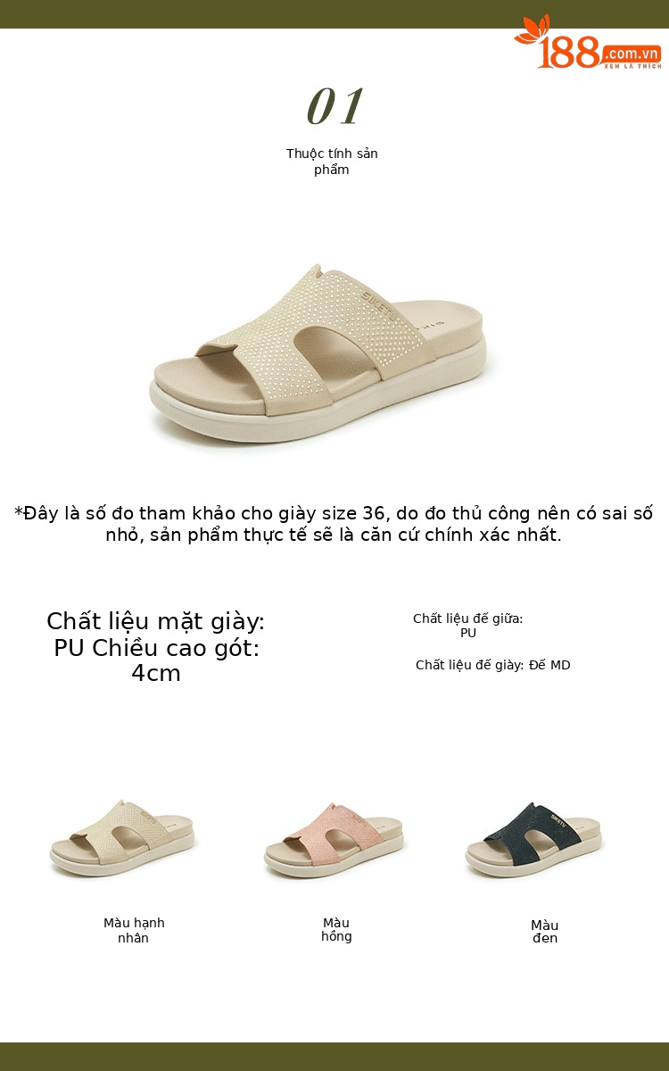 Dép sandal nữ xỏ ngón đế bệt đính đá lấp lánh phong cách Hàn Quốc — màu đen, màu hồng, màu mơ chi tiết 2