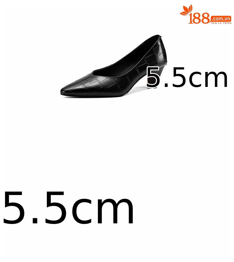 Giày cao gót nữ mũi nhọn da cừu gót 5,5 cm miệng nông phong cách Hàn Quốc — đen chi tiết 3