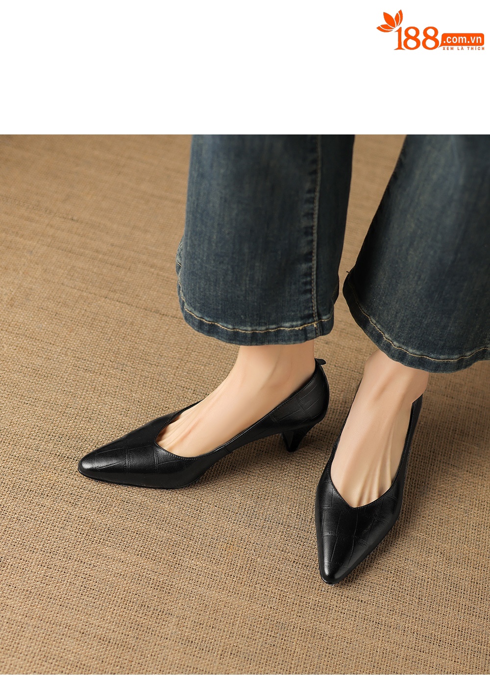Giày cao gót nữ mũi nhọn da cừu gót 5,5 cm miệng nông phong cách Hàn Quốc — đen chi tiết 7