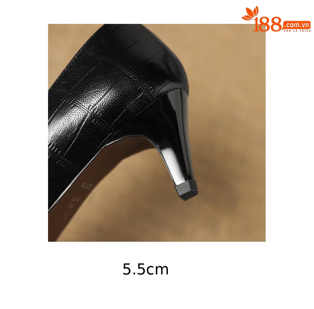 Giày cao gót nữ mũi nhọn da cừu gót 5,5 cm miệng nông phong cách Hàn Quốc — đen chi tiết 10