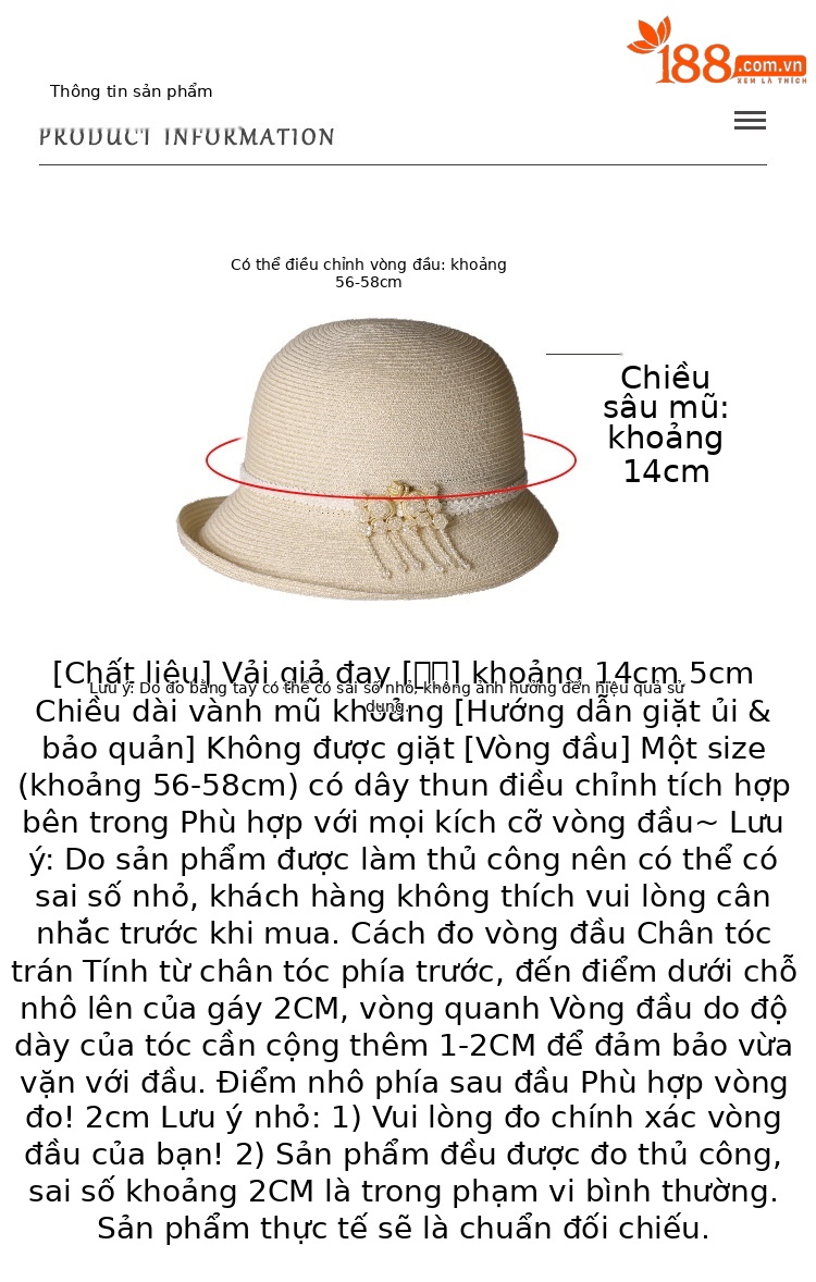 Mũ rơm chống nắng nữ phong cách Chanel, nơ satin ren, trang trí hoa sơn trà, vành rộng che nắng — màu be chi tiết 2