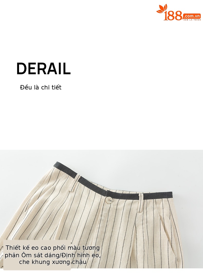Quần culottes nữ ống rộng vải lanh sọc dọc, cạp cao phối màu, dáng suông thoáng mát — Vải gai sọc chi tiết 20