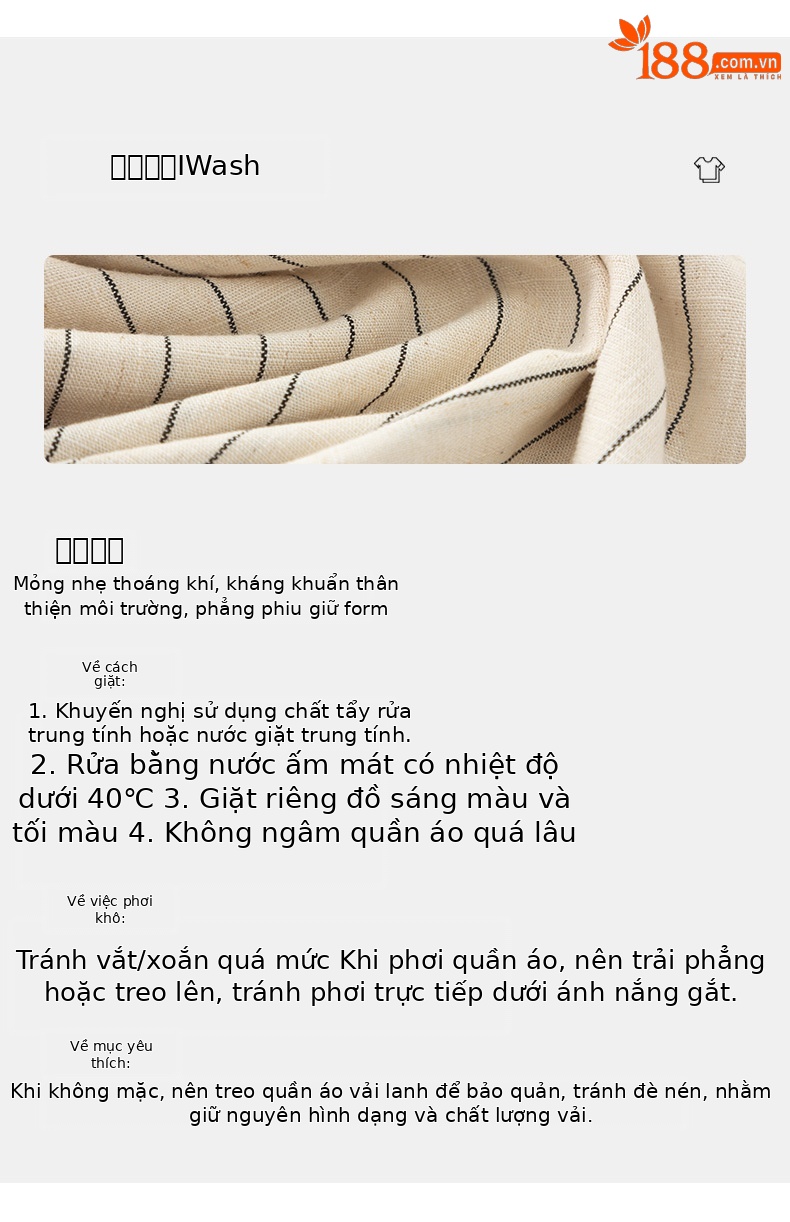 Quần culottes nữ ống rộng vải lanh sọc dọc, cạp cao phối màu, dáng suông thoáng mát — Vải gai sọc chi tiết 12