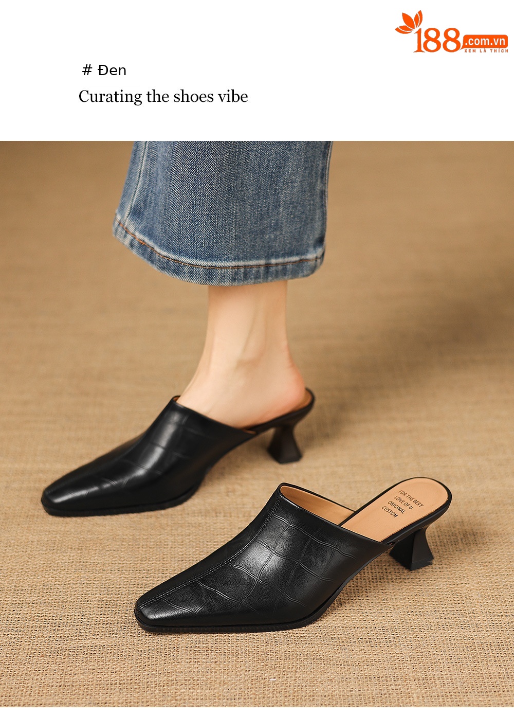 Dép sandal cao gót nữ mũi nhọn quai ngang da dê, gót 5 cm — đen chi tiết 3