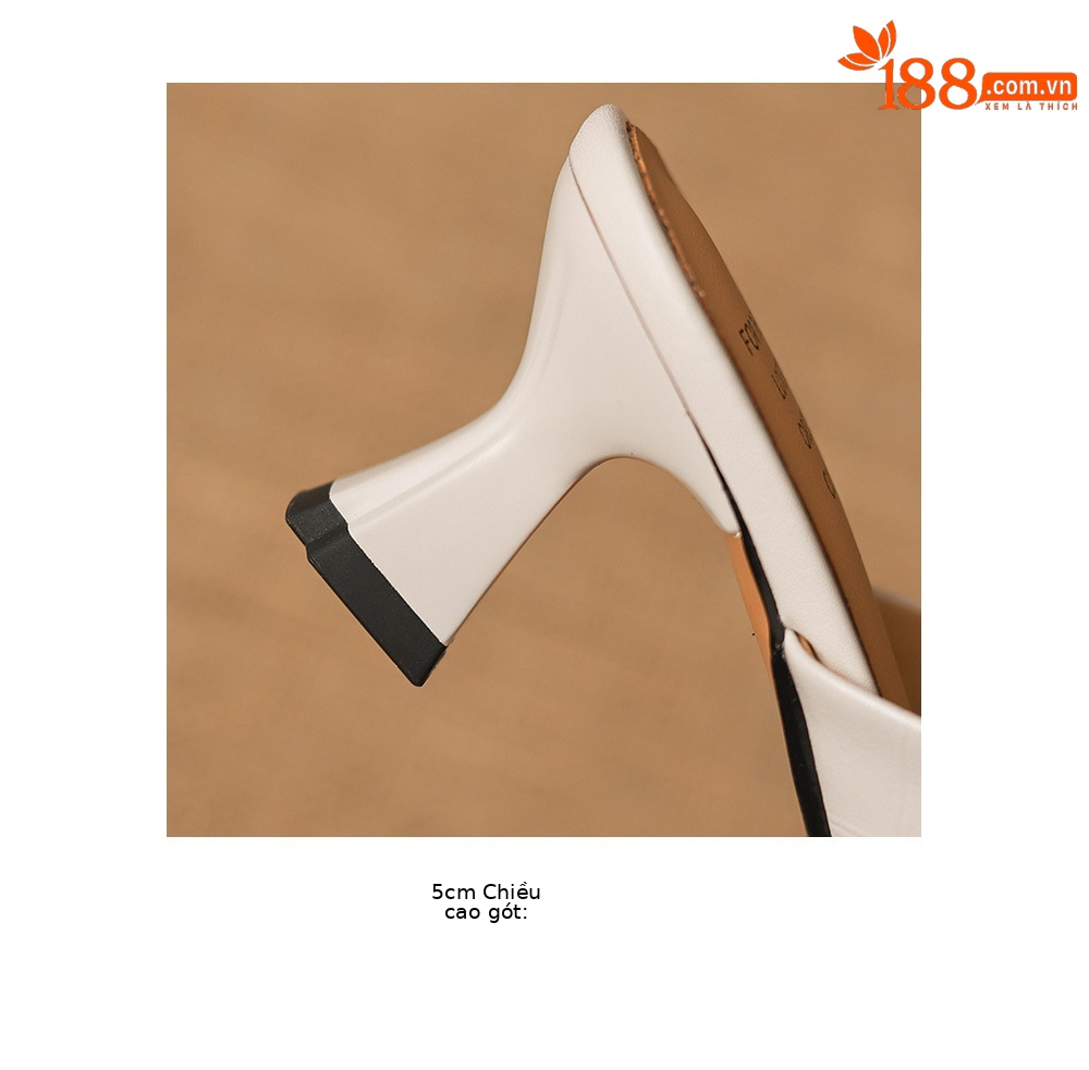 Dép sandal cao gót nữ mũi nhọn quai ngang da dê, gót 5 cm — đen chi tiết 10