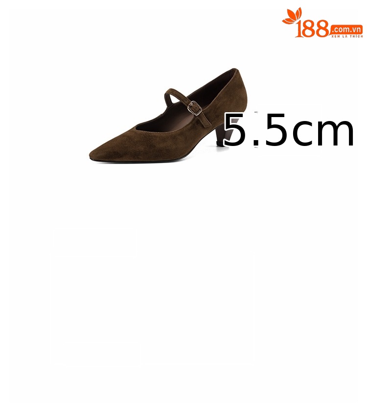 Giày Mary Jane nữ mũi nhọn gót vuông 5.5 cm quai khóa một chữ — Rượu vang đỏ chi tiết 4