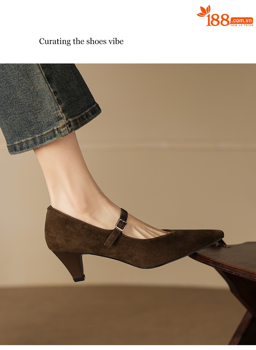 Giày Mary Jane nữ mũi nhọn gót vuông 5.5 cm quai khóa một chữ — Rượu vang đỏ chi tiết 16