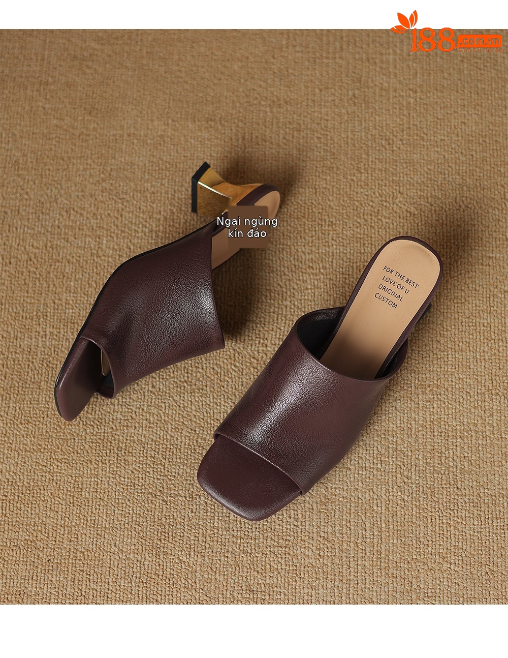Sandal cao gót nữ mũi hở da cừu gót vuông 5 cm — đen chi tiết 16