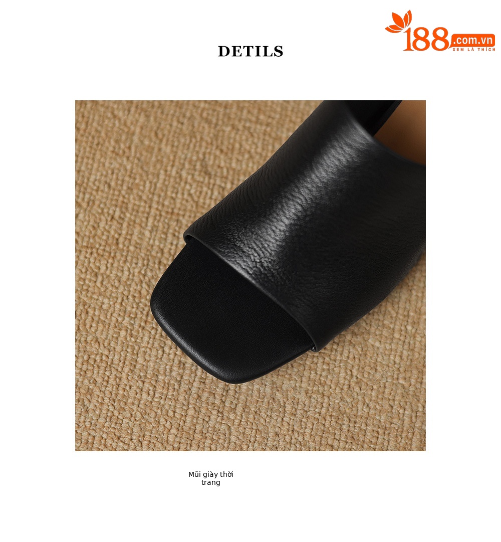 Sandal cao gót nữ mũi hở da cừu gót vuông 5 cm — đen chi tiết 19