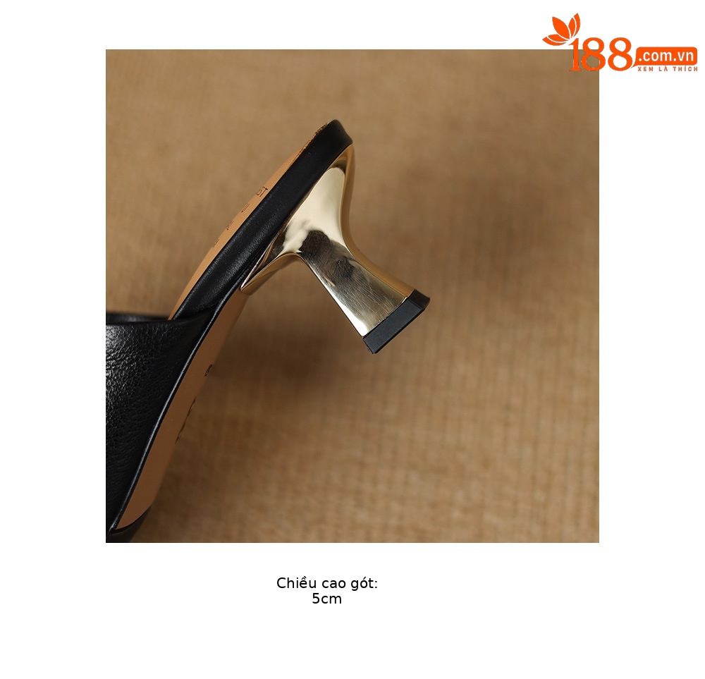 Sandal cao gót nữ mũi hở da cừu gót vuông 5 cm — đen chi tiết 21