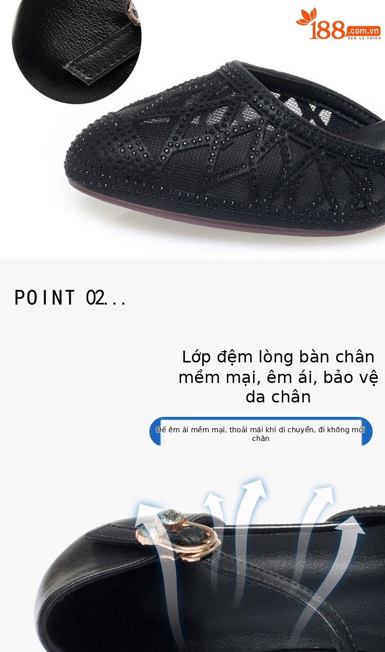 Giày cao gót nữ mũi kín gót vuông ổn định, da lưới thoáng khí, đế cao 6 cm — màu đen chi tiết 4