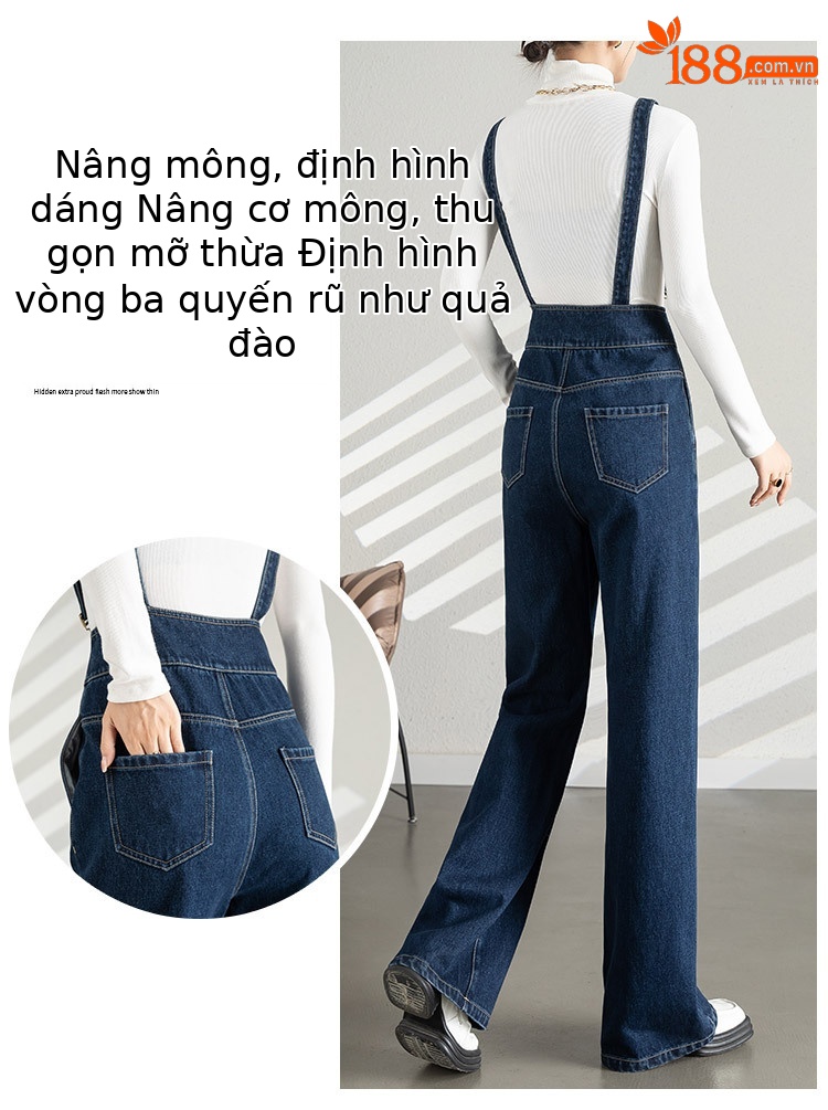 Yếm quần nữ denim ống rộng phong cách Hàn Quốc — xanh lam chi tiết 7