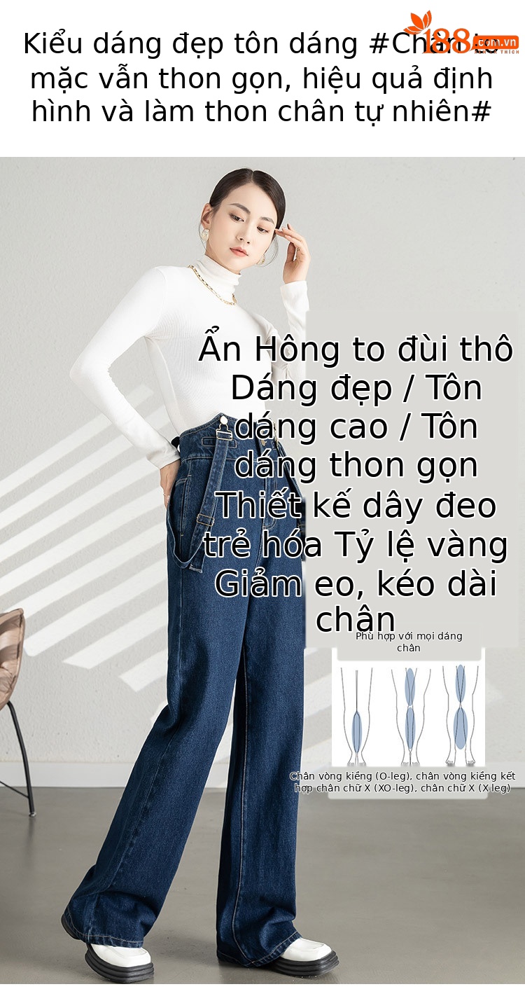 Yếm quần nữ denim ống rộng phong cách Hàn Quốc — xanh lam chi tiết 9