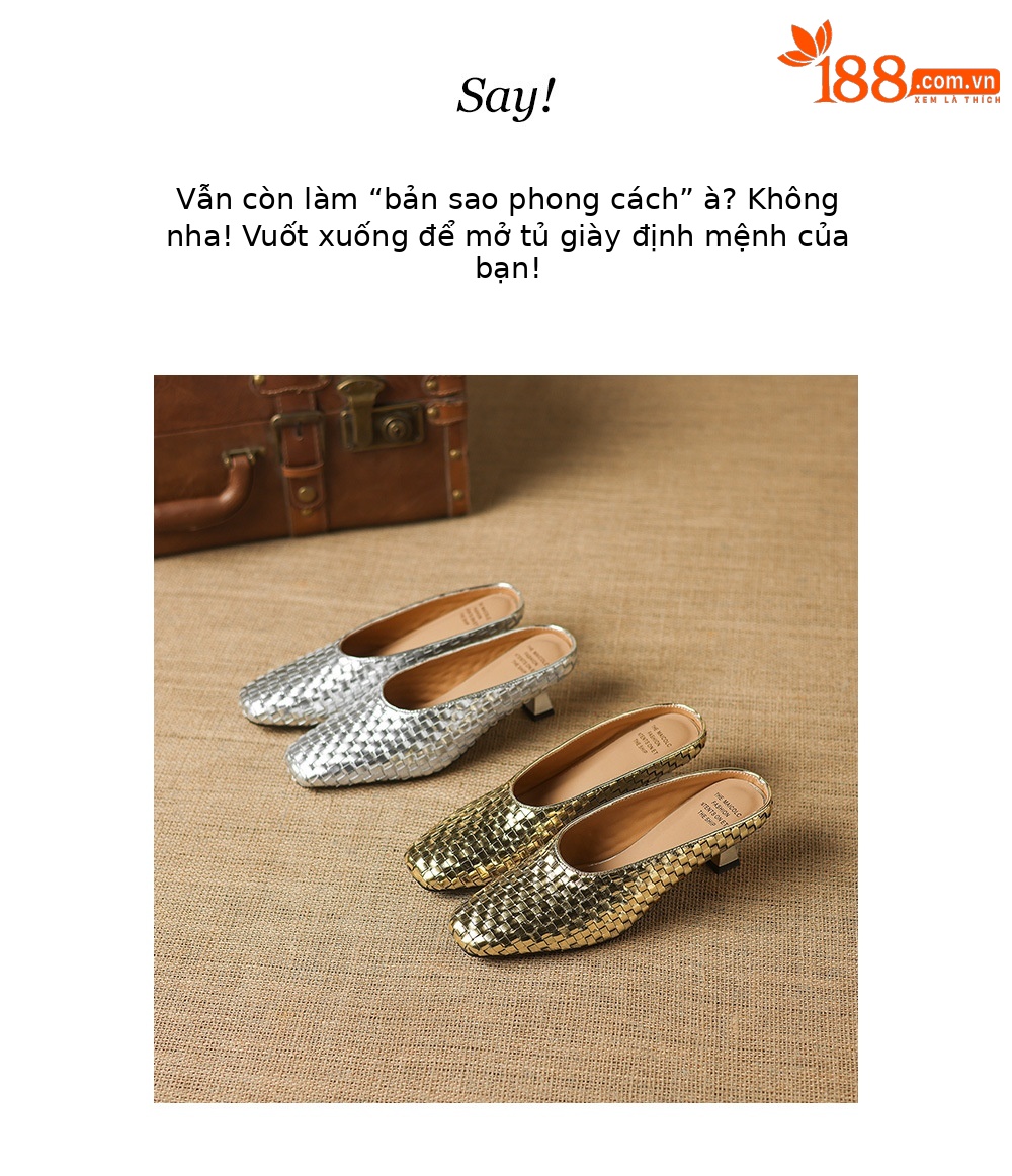 Sandal nữ mũi nhọn dệt vàng, gót 5 cm, phong cách thời trang — màu vàng chi tiết 2