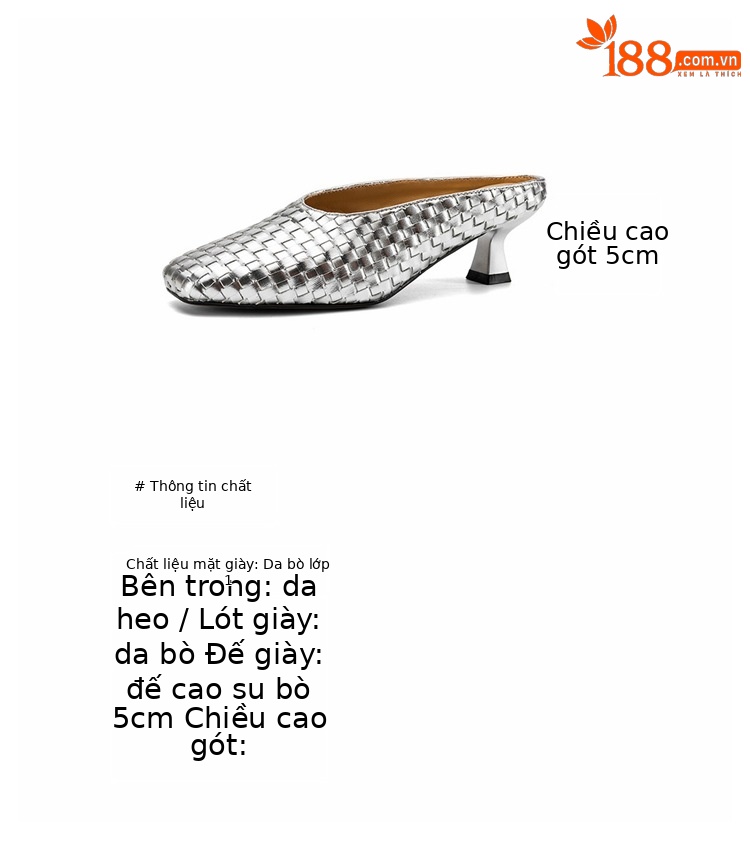 Sandal nữ mũi nhọn dệt vàng, gót 5 cm, phong cách thời trang — màu vàng chi tiết 3