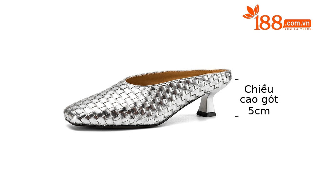 Sandal nữ mũi nhọn dệt vàng, gót 5 cm, phong cách thời trang — màu vàng chi tiết 4