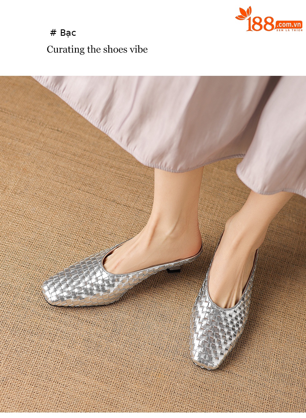 Sandal nữ mũi nhọn dệt vàng, gót 5 cm, phong cách thời trang — màu vàng chi tiết 8