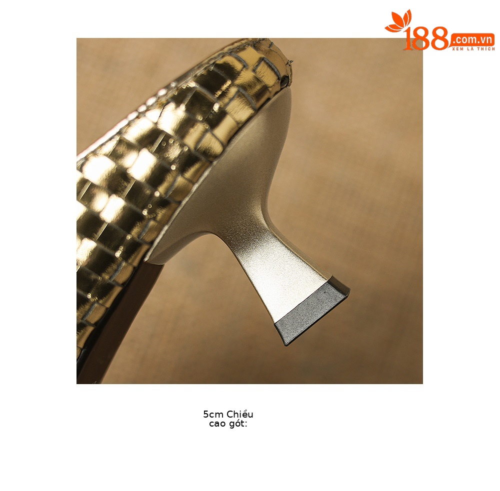 Sandal nữ mũi nhọn dệt vàng, gót 5 cm, phong cách thời trang — màu vàng chi tiết 11
