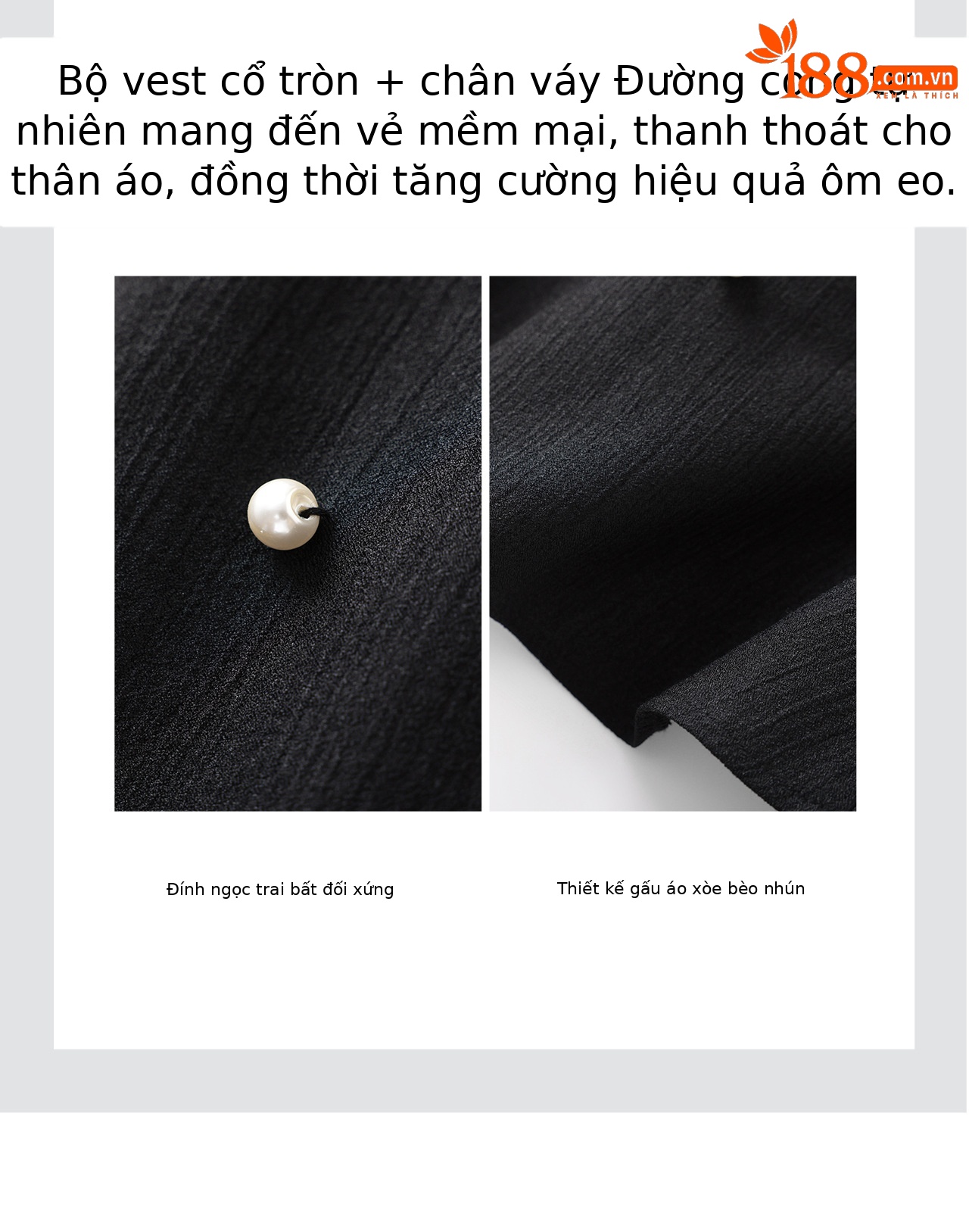 Set áo không tay đính đá kết hợp chân váy midi xòe loe — màu đen chi tiết 9
