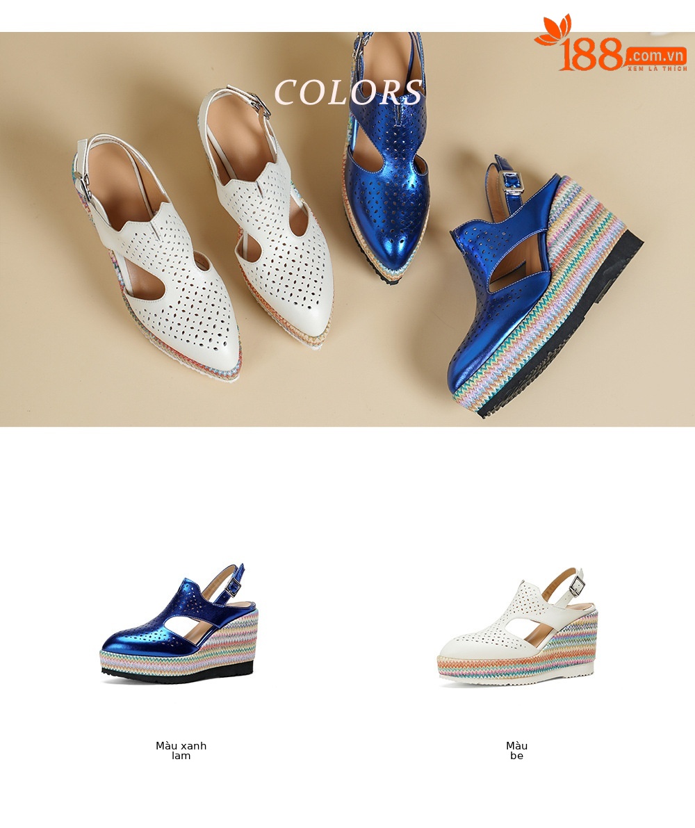 Sandal cao gót nữ mũi kín đế xuồng 10 cm phong cách La Mã — xanh lam, màu mơ chi tiết 2