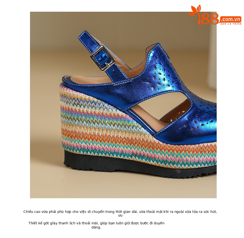 Sandal cao gót nữ mũi kín đế xuồng 10 cm phong cách La Mã — xanh lam, màu mơ chi tiết 18
