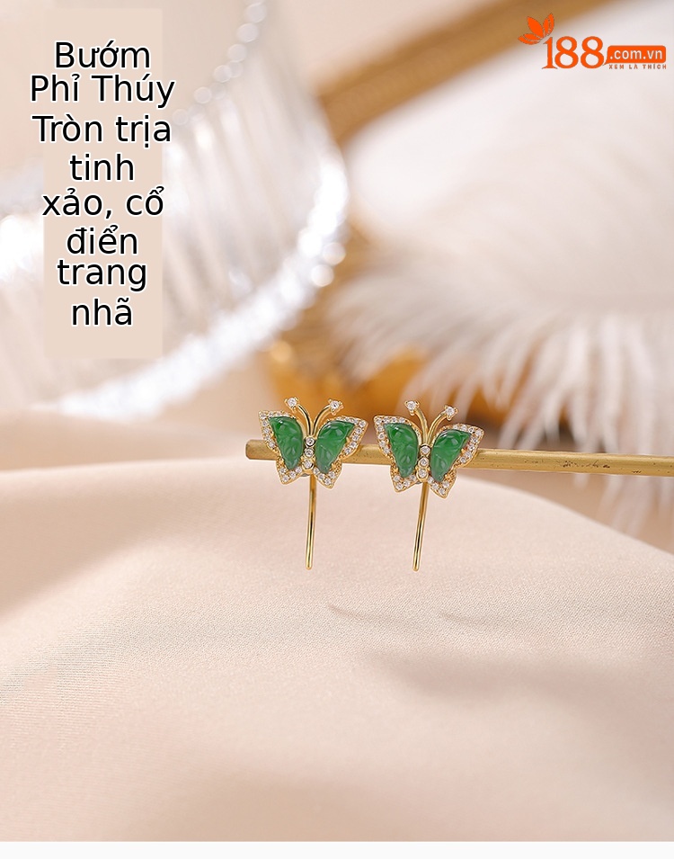 Bông tai bạc S925 mạ vàng hình bướm đính đá phong cách thiết kế tinh tế — Bạc chi tiết 1