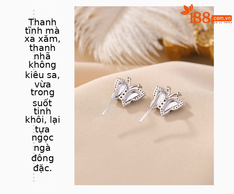 Bông tai bạc S925 mạ vàng hình bướm đính đá phong cách thiết kế tinh tế — Bạc chi tiết 4