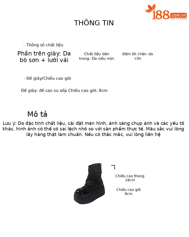 Boot lưới nữ mùa hè đế xuồng cao gót 9 cm — màu đen, màu trắng chi tiết 4