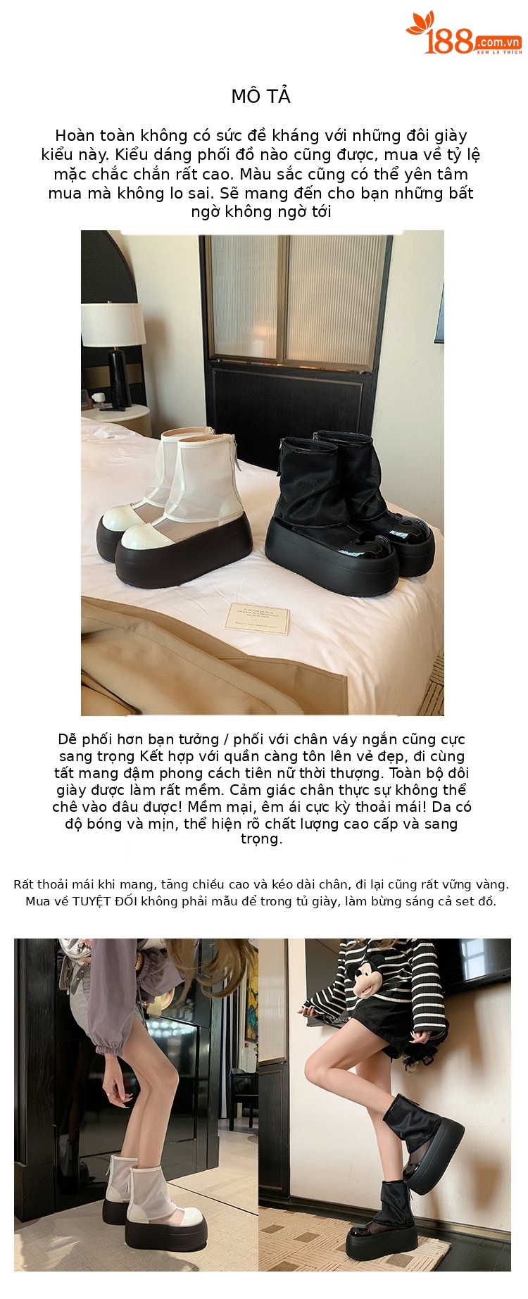 Boot lưới nữ mùa hè đế xuồng cao gót 9 cm — màu đen, màu trắng chi tiết 3
