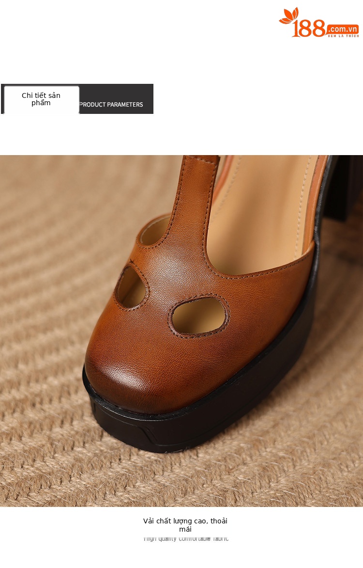 Sandal nữ đế xuồng platform gót vuông phong cách vintage khóa kim loại — màu nâu, màu đen chi tiết 20