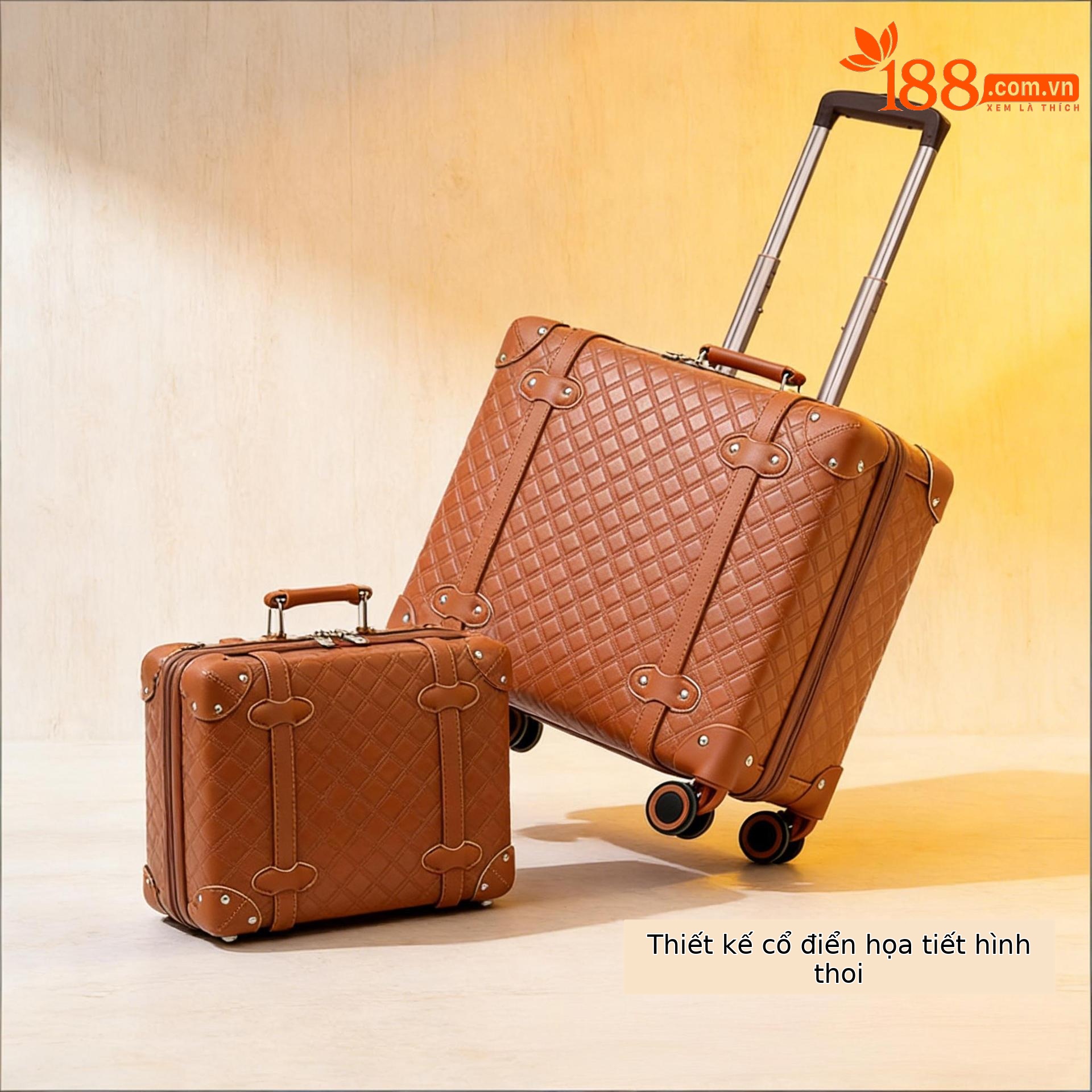 Vali da phục cổ họa tiết caro 20 inch nhẹ kéo tay — Màu caramel chi tiết 7