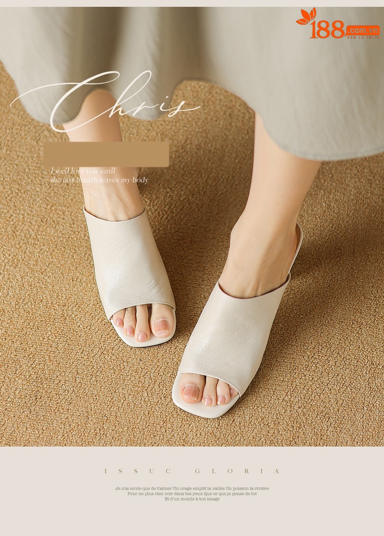 Sandal cao gót nữ hở mũi quai ngang da bò đục lỗ, gót 7 cm — Đen và cao 7 cm chi tiết 1