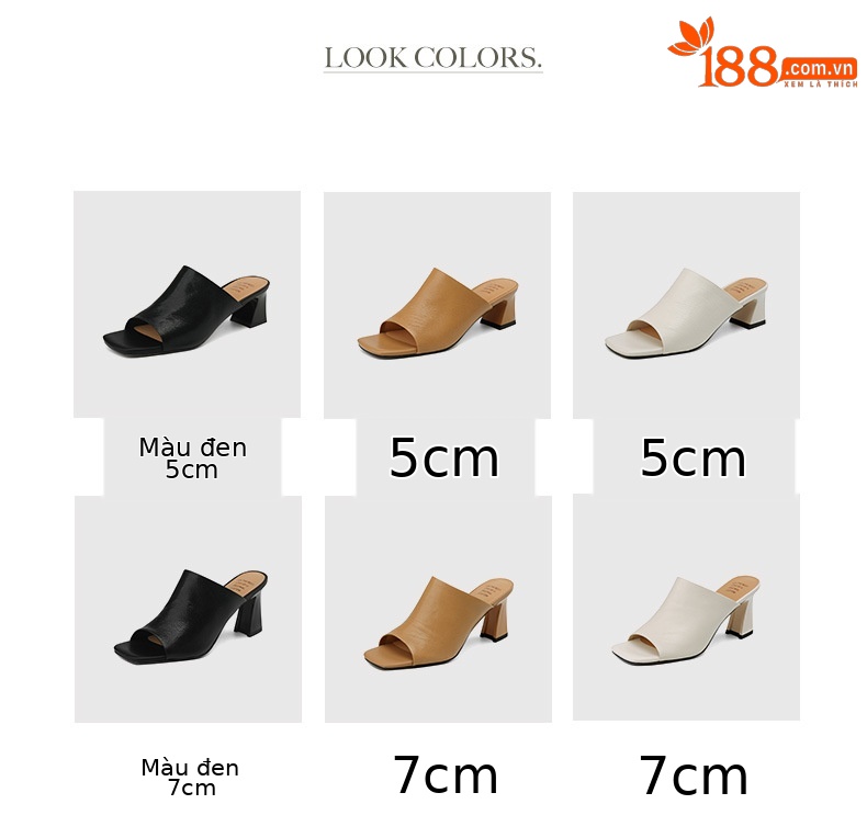 Sandal cao gót nữ hở mũi quai ngang da bò đục lỗ, gót 7 cm — Đen và cao 7 cm chi tiết 5