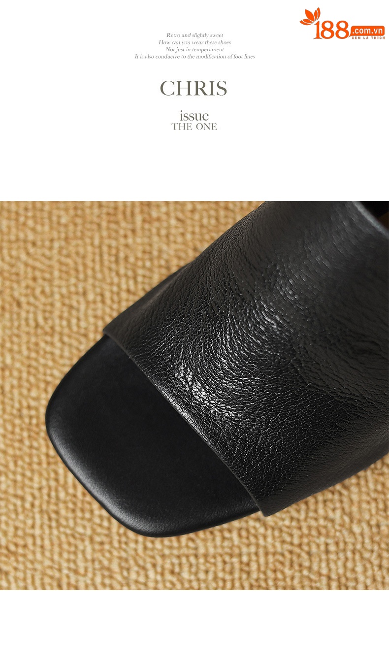 Sandal cao gót nữ hở mũi quai ngang da bò đục lỗ, gót 7 cm — Đen và cao 7 cm chi tiết 16