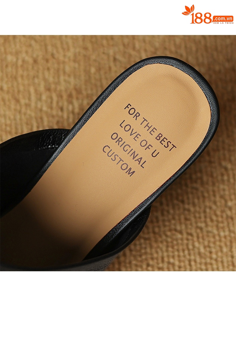 Sandal cao gót nữ hở mũi quai ngang da bò đục lỗ, gót 7 cm — Đen và cao 7 cm chi tiết 17